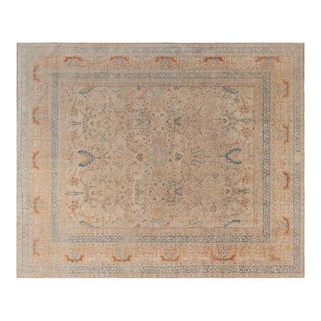 Fine Antique Persian Meshad Animal Hand Knotted Wool Carpet For Sale