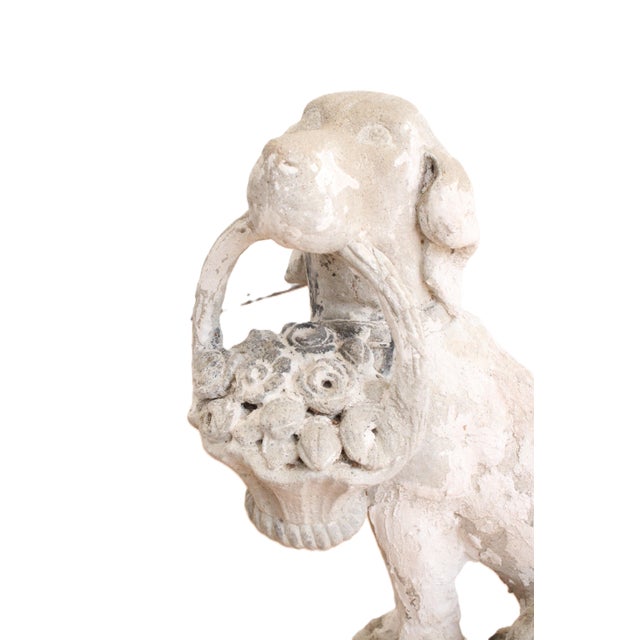 Farmhouse Carved Whimsical English Cast Dog With Basket Statue/Garden For Sale - Image 3 of 7