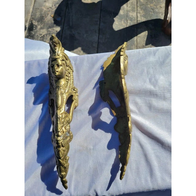 Gold 19th C French Ormolu Bronze Mounts Pair Gilt Gold Female Face Appliques For Sale - Image 8 of 13