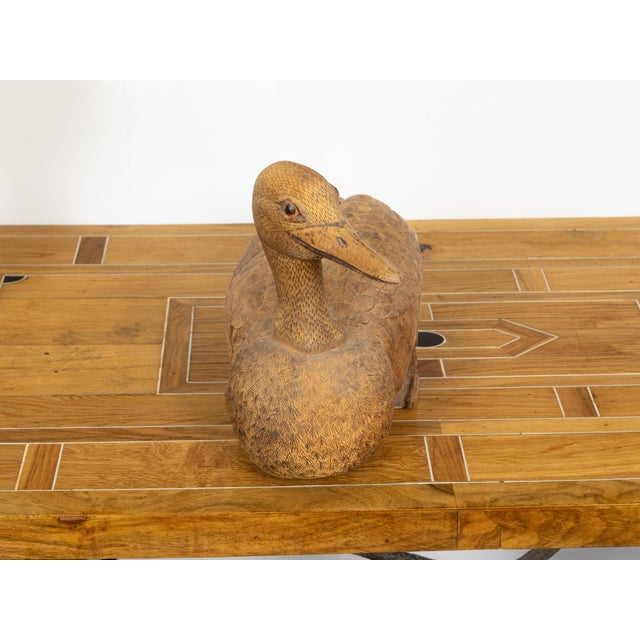 Wood English Victorian 19th Century Carved Wooden Duck with Detailed Plumage For Sale - Image 7 of 12