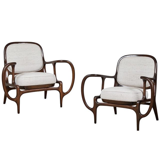 Mid Century Wood and Fabric Chair Chairish