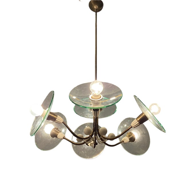 Metal Brass Glass Chandelier by Pietro Chiesa for Fontana Arte, 1940s For Sale - Image 7 of 10