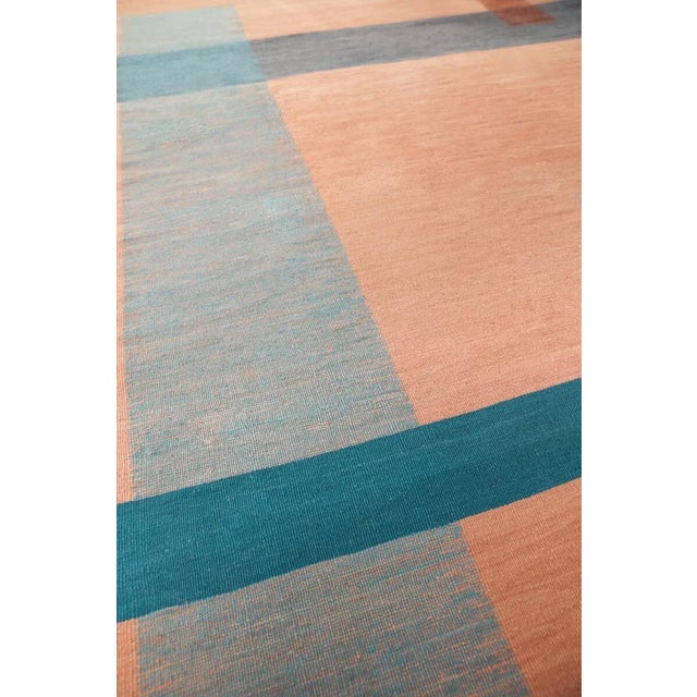 Dusty Rose, Rust, Aqua and Chambray Moroccan Flatweave Kilim Wool Rug - 5x7 For Sale - Image 6 of 12