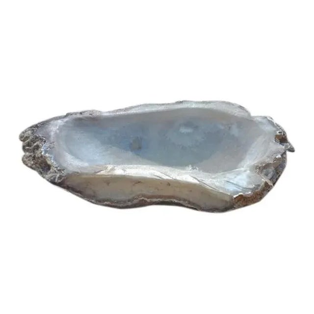 Contemporary Hand Carved Grey Agate Geode Stone Decorative Bowl For Sale - Image 3 of 3