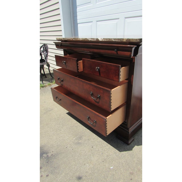 1980s Thomasville Cherry Marble Top Tall Chest Dresser Designer For Sale - Image 10 of 12