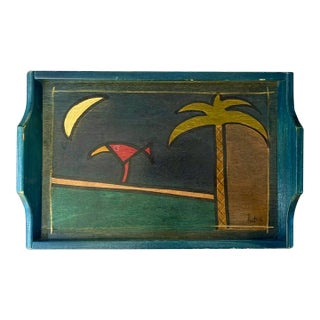 Postmodern Hand-Painted "Kakadu" Wooden Tray by Reut Shahar For Sale
