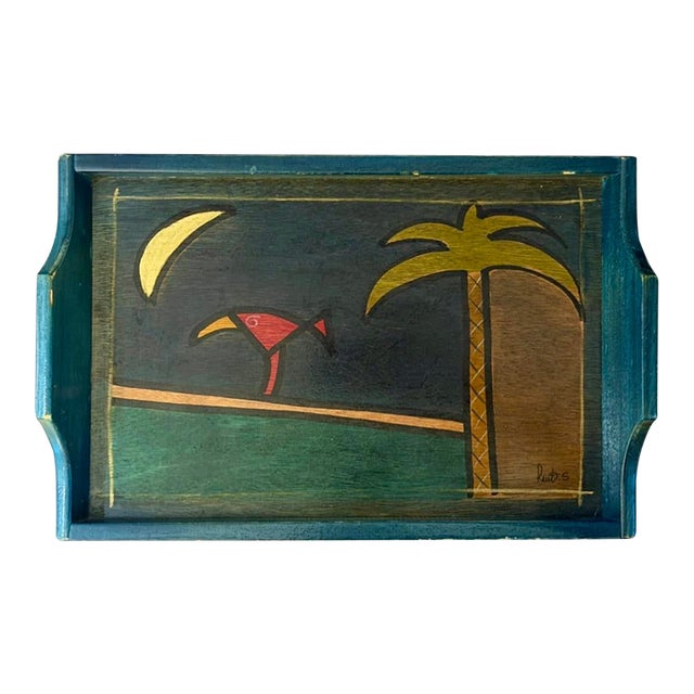 Postmodern Hand-Painted "Kakadu" Wooden Tray by Reut Shahar For Sale