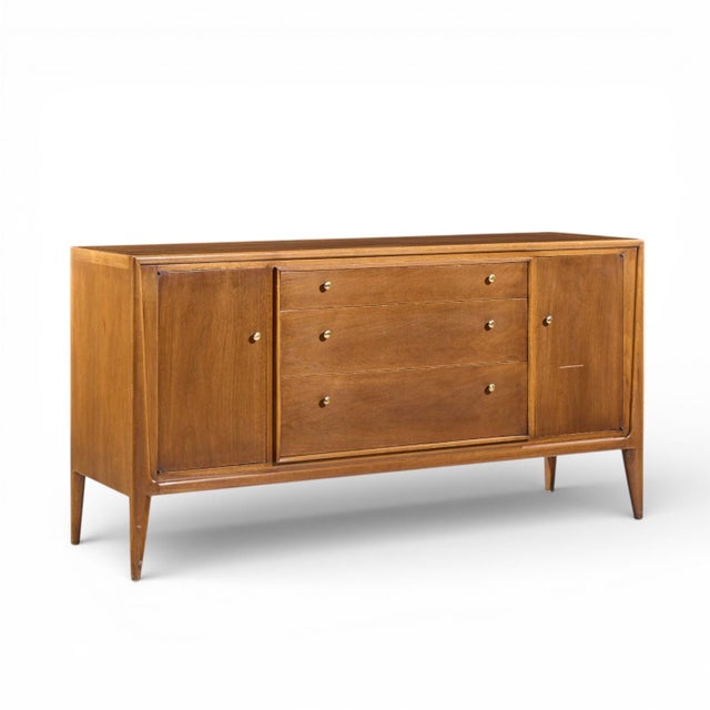 Mount Airy Facade Mid Century Walnut and Brass Credenza and Hutch For Sale - Image 9 of 13