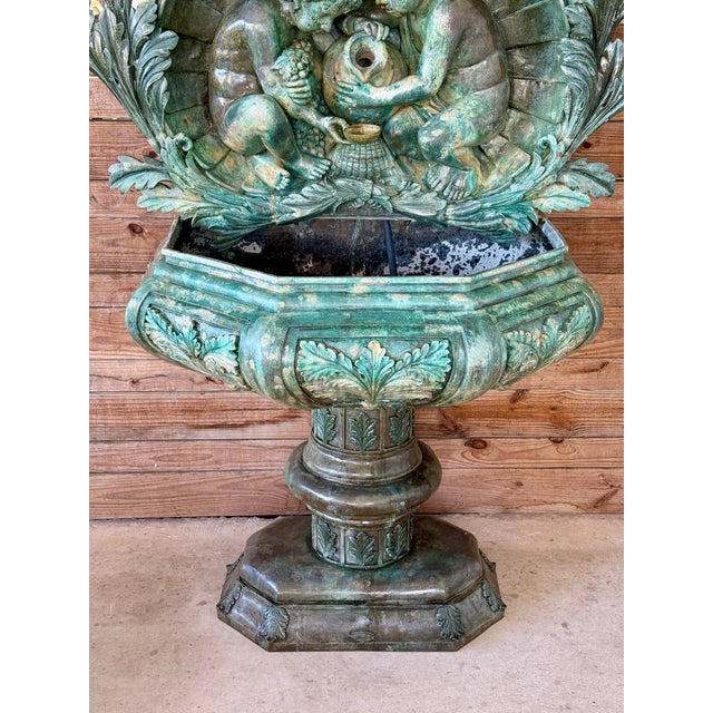 Mid-20th Century Neoclassical Revival Verdigris Patinated Cast Metal Two-Piece Fountain For Sale - Image 10 of 12