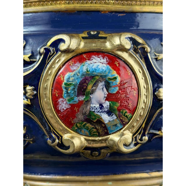 Large Bronze-Mounted Jardiniere with Glass Portrait Medallion by Édouard Gilles For Sale - Image 13 of 17