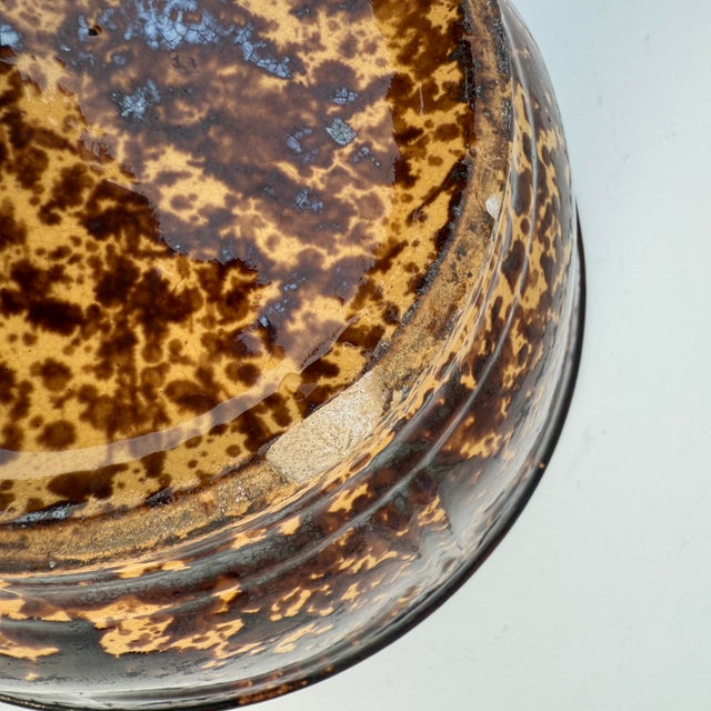 Vintage American Spongeware Yellwoware Stoneware Mixing Bowl – Brown & White Folk Art Charm For Sale - Image 9 of 9