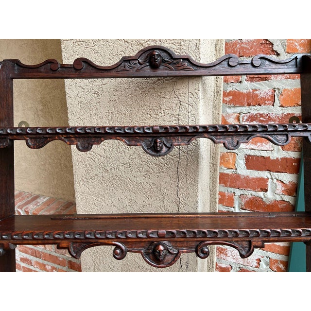 Antique English Gothic Revival Wall Shelf Carved Oak Hanging Display Rack C1880 For Sale In Dallas - Image 6 of 18