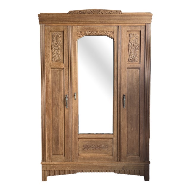 Large Art Deco Oak Wardrobe, 1930s For Sale