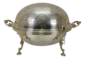 Antique Edwardian Silverplate Revolving Domed Chafing Dish Server Warmer