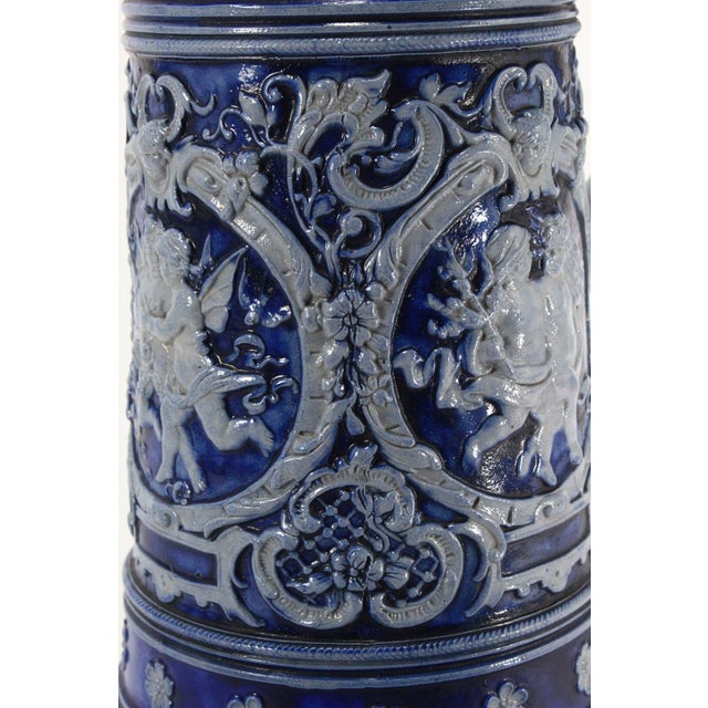 1880's Blue on Gray Stoneware Beer Stein 2 L Westerwald, Germany For Sale - Image 13 of 18