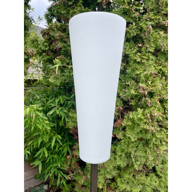 Postmodern 1980s Italian Postmodern Floor Lamp With Opaline Glass Shade — Minimalist Modern Torchère For Sale - Image 3 of 10