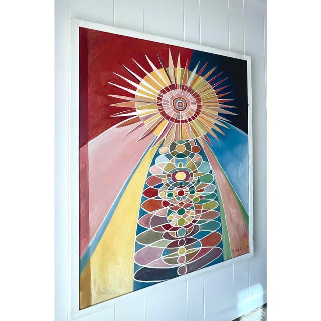 Board Vintage Signed Geometric Modernist Abstract Oil Painting For Sale - Image 9 of 14