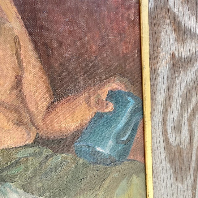 Late 20th Century Vintage Boho Signed Original Oil Portrait of Man For Sale - Image 5 of 9