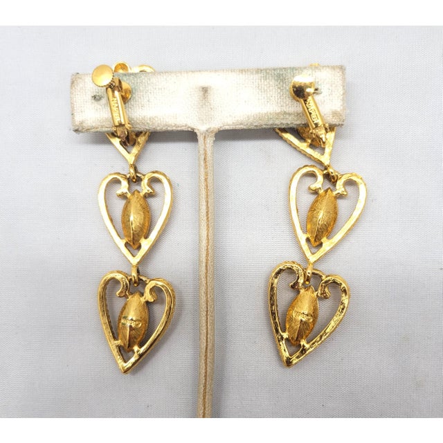 Gold Vintage 1995 Signed Napier Faux-Sapphire, Citrine & Amethyst Chandelier Clip Earrings - 2 Pieces For Sale - Image 8 of 8