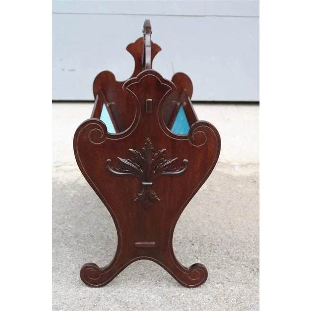 Blue Velvet and Carved Wooden Magazines, Italy, 1940s For Sale - Image 4 of 9