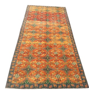 Vintage Burnt Orange Hand Knotted Area Rug - 53" X 120" For Sale