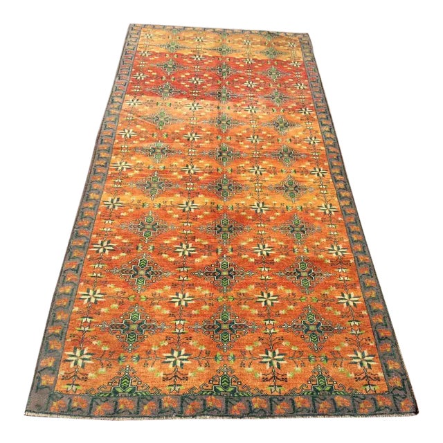 Vintage Burnt Orange Hand Knotted Area Rug - 53" X 120" For Sale