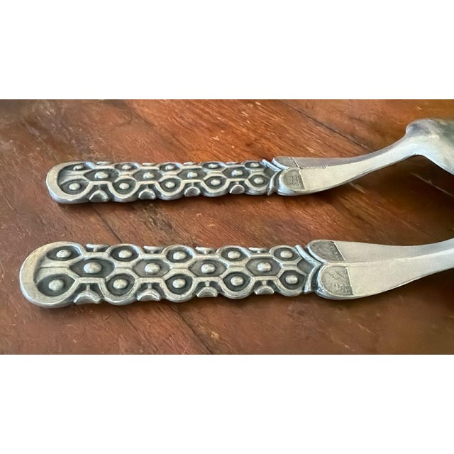 Vintage David Anderson Norway Pewter Salad Utensils Hefty Weight For Sale - Image 6 of 10