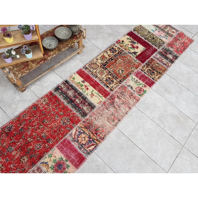 1960s Mid 20th Century Decorative Handknotted Wool Runner For Sale - Image 5 of 10