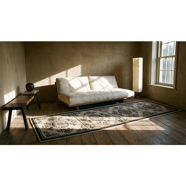 Luxurious Beige Open Field With Black Diamond Pattern Antique Chinese Peking Rug For Sale - Image 13 of 14