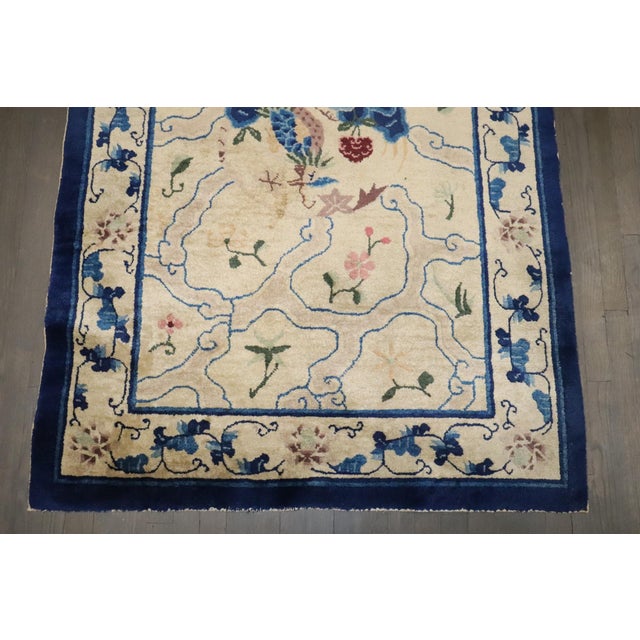 Early 20th Century Cream and Blue Chinese Peking Rug - 4' x 5'8" For Sale In New York - Image 6 of 7