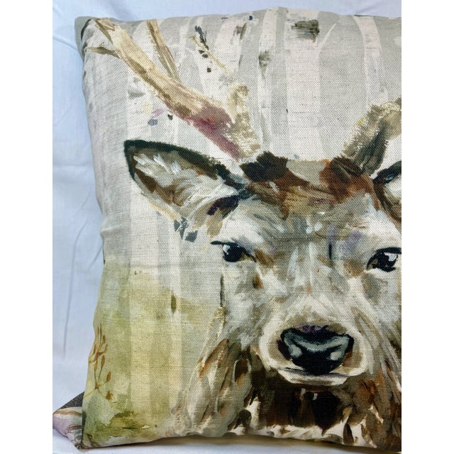 16” Square Decorative Throw Pillow Adorned With the Portrait of a Majestic Stag / Deer in a Water Color Look Finish - Made in the U K For Sale - Image 4 of 10