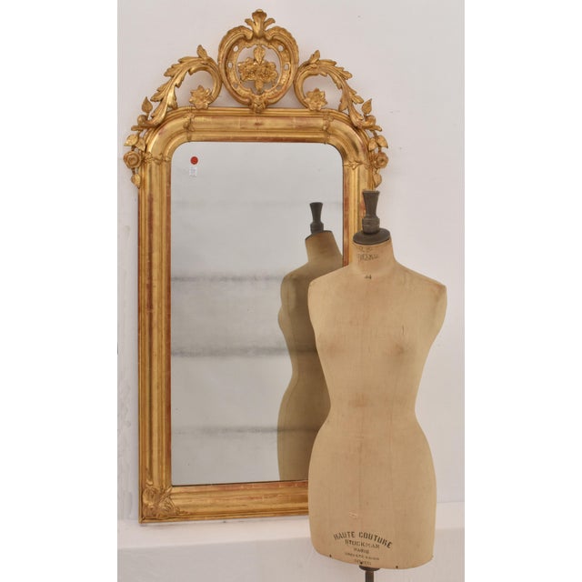 Antique Gold Leaf Mirror with Floral Crest For Sale - Image 3 of 11