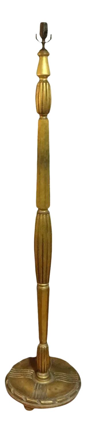 1920s French Art Deco Gilt Wood Floor Lamp-Jules Leleu Inspired