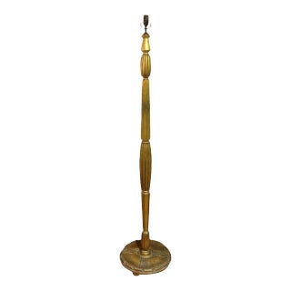 Period French Art Deco Gilt Wood Floor Lamp-Jules Leleu Inspired For Sale
