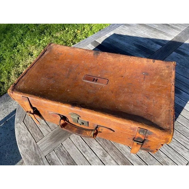 Stacked Set of Five Antique Leather Suitcases or Trunks For Sale - Image 13 of 18