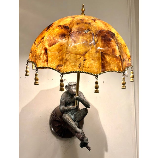Maitland-Smith Bronze and Penshell Monkey Sconcess Pair For Sale - Image 9 of 12