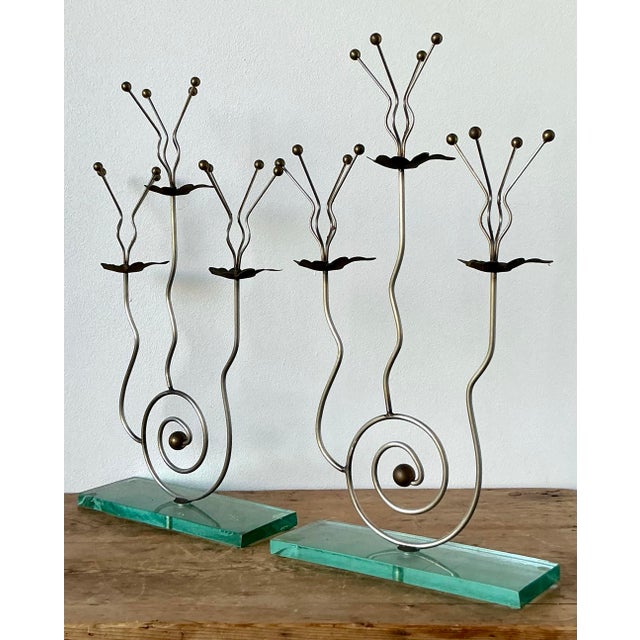 Vintage Postmodern Three Candle Candelabra After Tony Evans - A Pair For Sale - Image 10 of 12