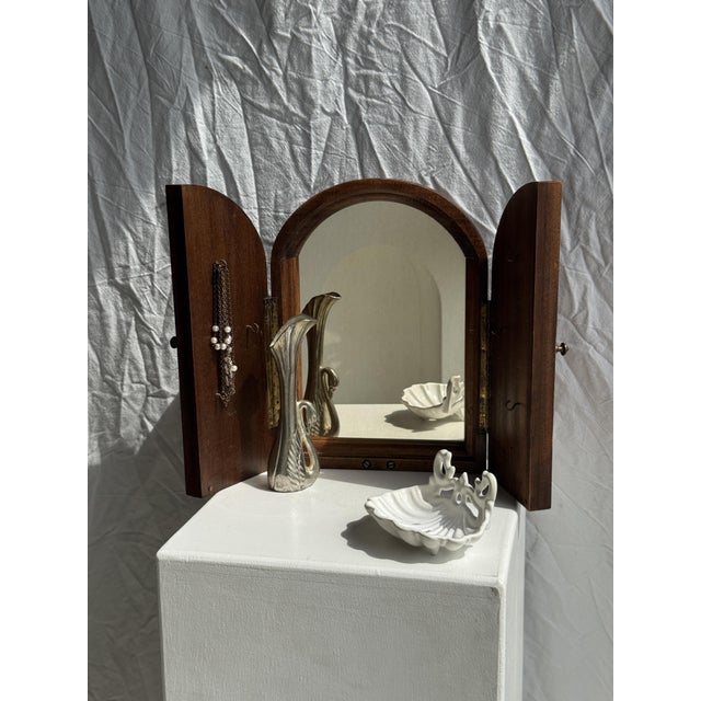 Mini Mirror with Rounded Oak Top, 1980s For Sale - Image 9 of 12