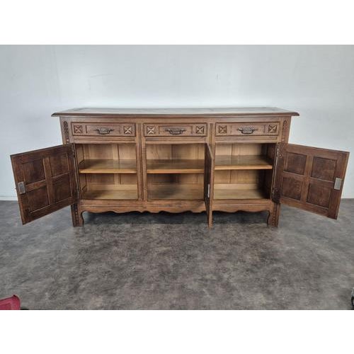Brown Low Oak 3-Door Sideboard with Rosettes and Star For Sale - Image 8 of 9
