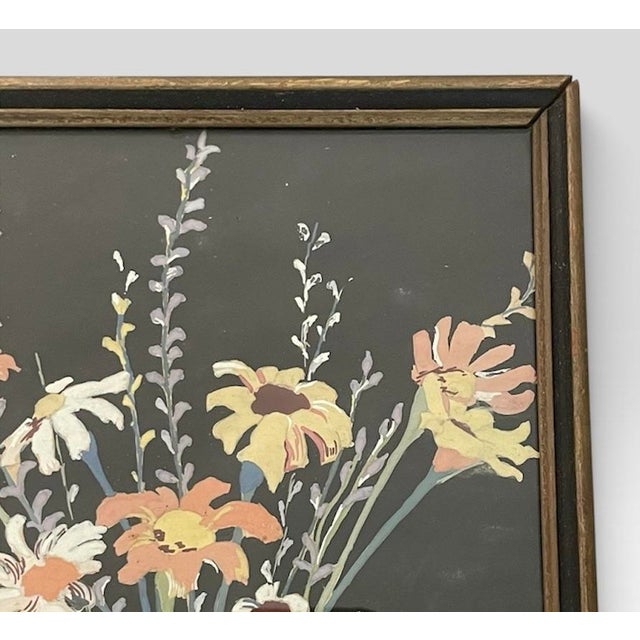 Vintage Small Floral Painting With Orginal Black/Gold Frame For Sale - Image 4 of 8