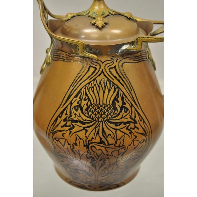 Art Nouveau Late 19th Century Carl Deffner Copper German Art Nouveau Thistle Tea Set - 4 Pc Set For Sale - Image 3 of 12