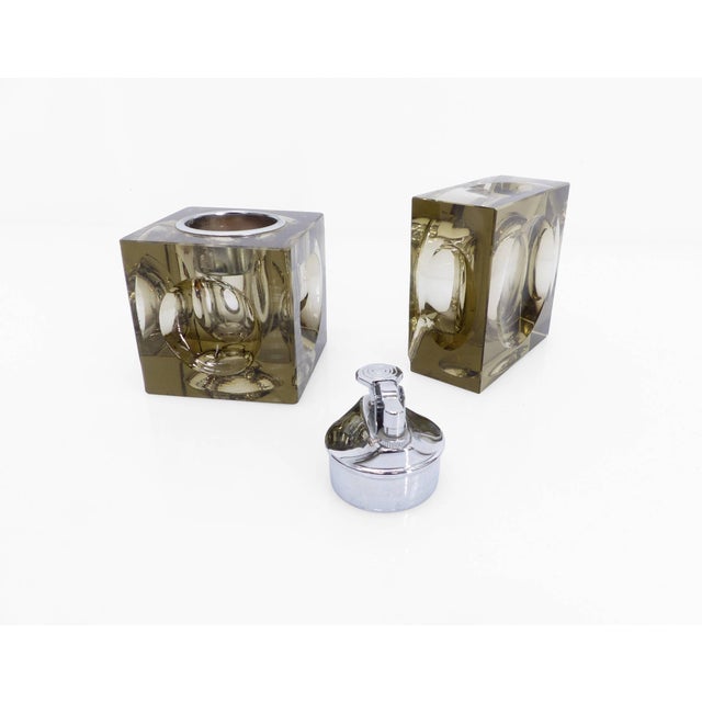 Gray Space Age Ashtray and Table Lighter Set in Smoked Murano Glass by Antonio Imperatore, 1970, Set of 2 For Sale - Image 8 of 9