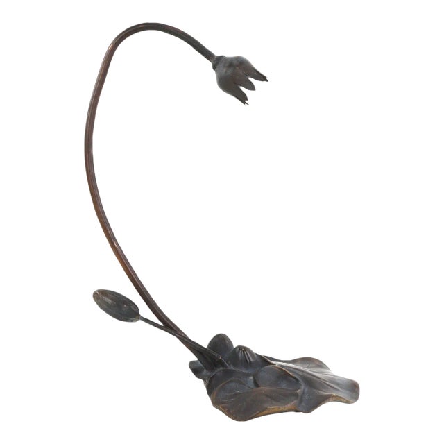 Mid 20th Century Bronze Cast Lotus Table Lamp For Sale