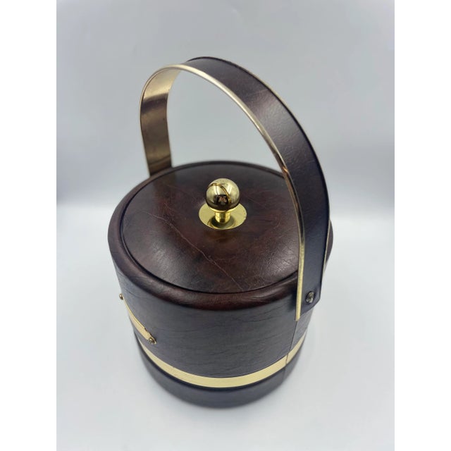 Vintage Georges Briard Coffee-Colored Faux Leather & Golden Accented Ice Bucket For Sale - Image 10 of 12