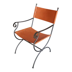 Late 20th Century Charleston Forge Neoclassical Style Legacy Arm Chair Armchair With Leather and Wrought Iron