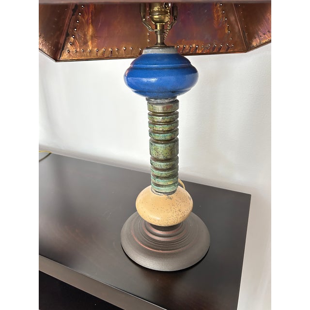 Andrew Wender Studio Pottery Raku Totem Lamps With Custom Copper Shades, Signed - A Pair For Sale In Miami - Image 6 of 18
