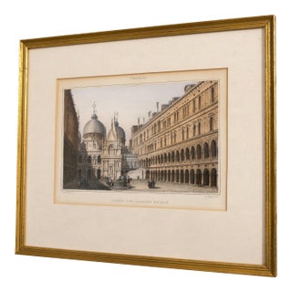 Vintage Colored Engraving in Frame of Venice Venezia For Sale