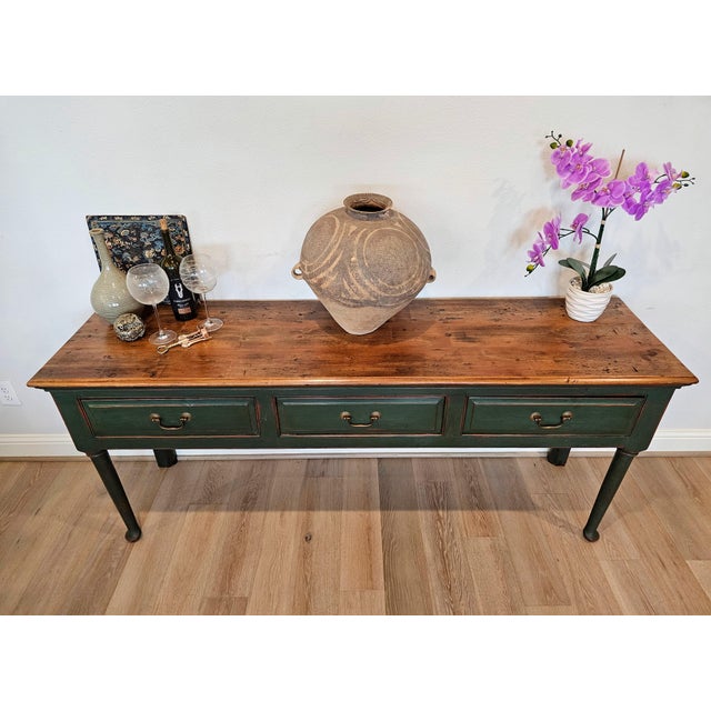 Rustic Antique British Farmhouse Green Painted Pine Kitchen Dresser ...