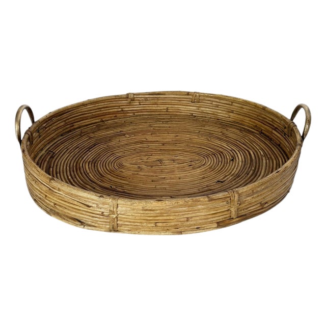Rush and Brass Tray, France, 1960 For Sale