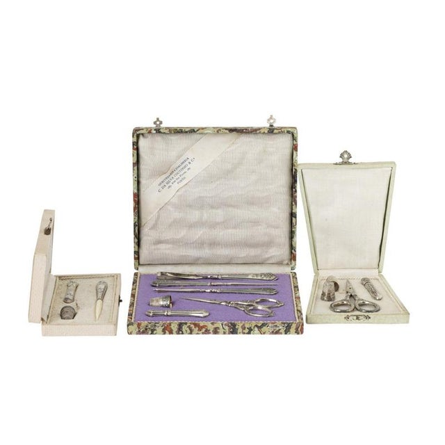 Silver Sewing Utensils in Three Cases, 19th Century For Sale - Image 6 of 6